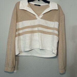 7 for all mankind Women's Tan and White Sweater